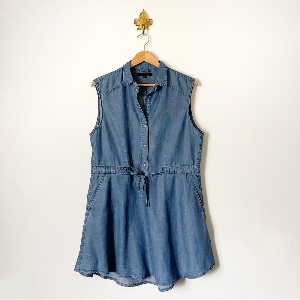 All Saints Blue Sanko Sleeveless shirt Dress Size 10 preowned midi summer dress